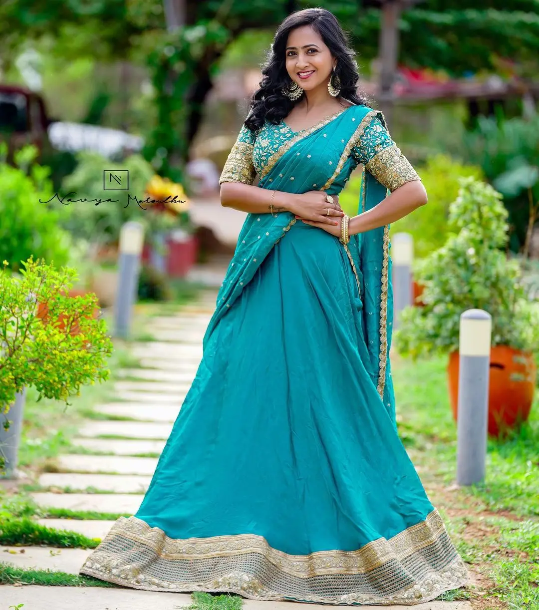 Lasya Manjunath Wearing Blue Designer Lehenga Choli